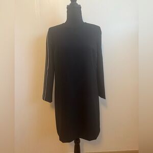 Sz4 Banana Republic black athletic side stripe long sleeve shift dress NWT LBD